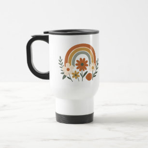 Taza de viaje floral arcoíris retro