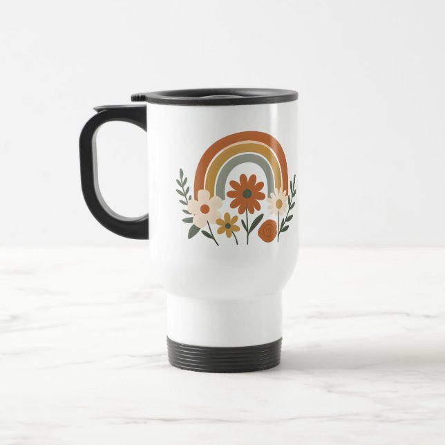 Taza de viaje floral arcoíris retro (Izquierda)