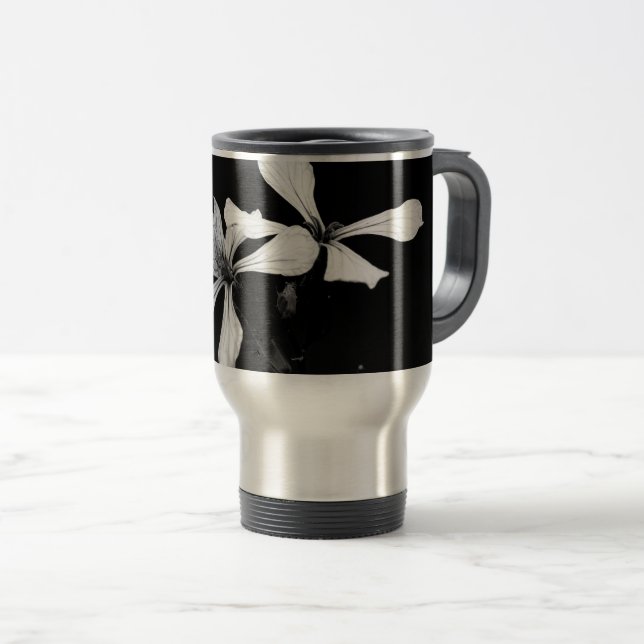 Taza De Viaje floral blanca y negra mínima (Anverso derecho)