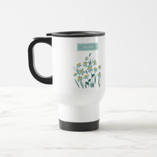 Taza De Viaje Floral moderno margarita azul giratorio elegante (Izquierda)