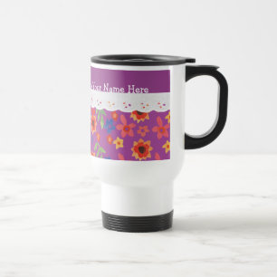 Taza De Viaje Floral personalizado en magenta, camiseta de viaje
