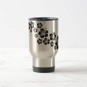 Taza De Viaje florecimiento de hibiscos en negro