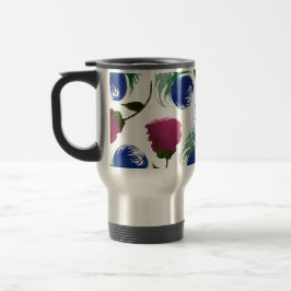 Taza De Viaje Flores Acuarela Azules Burgundy Verdor Pintura