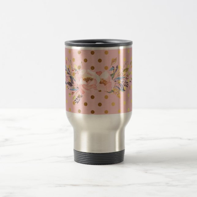Taza De Viaje Flores Adorables Faux Gold Polka (Centro)