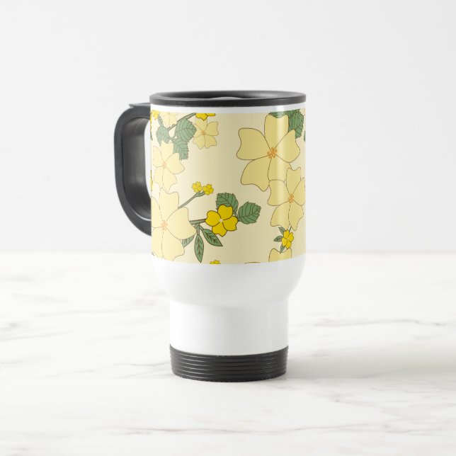Taza De Viaje Flores Amarillas, Patrón Floral, Patrón De Flores (Anverso izquierdo)