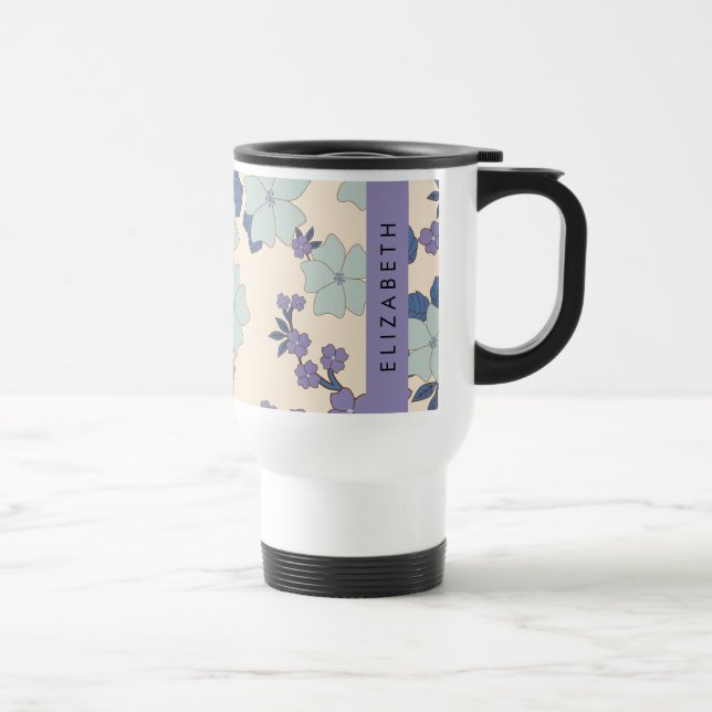 Taza De Viaje Flores azules, flores moradas, flores, tu nombre (Derecha)