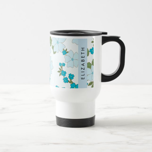 Taza De Viaje Flores Azules, Patrón De Flores, Su Nombre (Derecha)