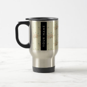 Taza De Viaje Flores Azules y Rojas, Negro, Tu Nombre