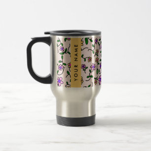 Taza De Viaje Flores Coloridas, Fondo Rosa, Amarillo