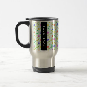 Taza De Viaje Flores Coloridas, Fondo Verde Claro, Negro