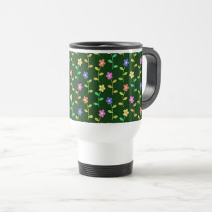 Taza De Viaje Flores Coloridas, Patrón Floral, Follaje, Boho