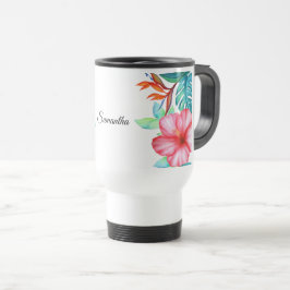 Taza De Viaje Flores de acuarela tropical personalizadas