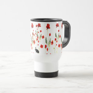 Taza De Viaje Flores de amapola conejo floral