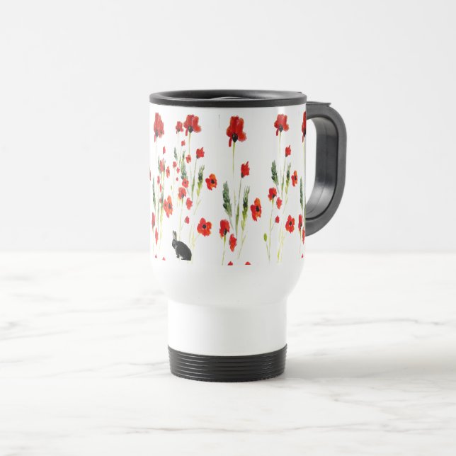 Taza De Viaje Flores de amapola conejo floral (Anverso derecho)