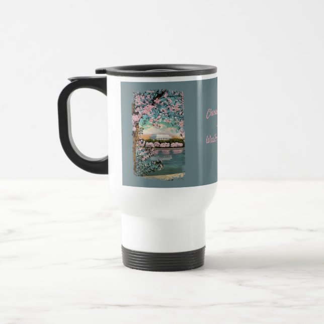 Taza De Viaje Flores de cerezo café pintado Mug (Izquierda)
