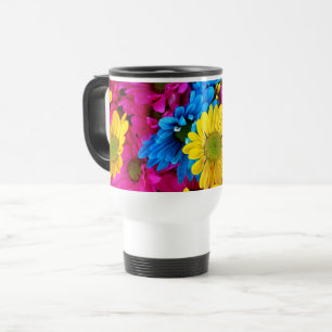 Taza De Viaje Flores de colores, margaritas - rosa amarillo azul