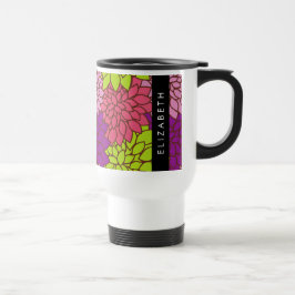 Taza De Viaje Flores de Dahlia, flores coloridas, tu nombre