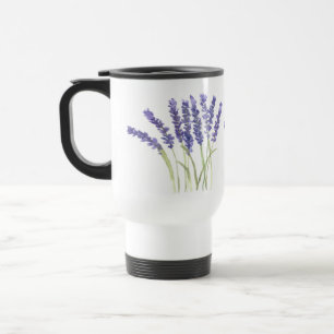Taza De Viaje Flores de lavanda Morado Floral Acuarela