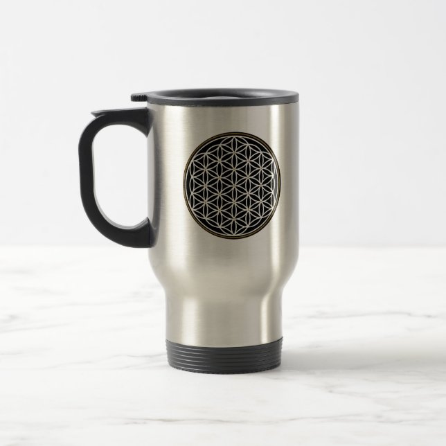 TAZA DE VIAJE FLORES DE SÍMBOLO MÍSTICO DE LA VIDA (Izquierda)