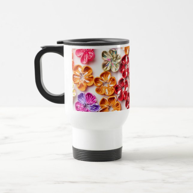 Taza De Viaje Flores de tela de coser hechas a mano de primavera (Izquierda)