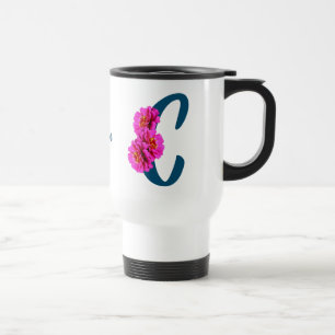 Taza De Viaje Flores de Zinnia Monograma Inicial C Personalizado