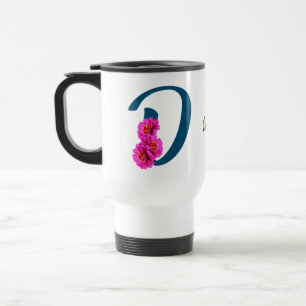 Taza De Viaje Flores de Zinnia Monograma Inicial D Personalizado