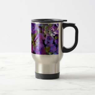 Taza De Viaje Flores elegantes Magenta azul púrpura Hydrangeas