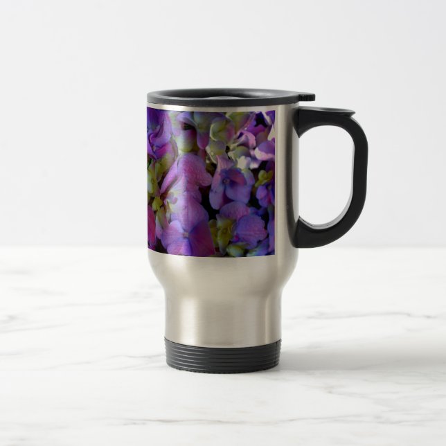 Taza De Viaje Flores elegantes Magenta azul púrpura Hydrangeas (Derecha)