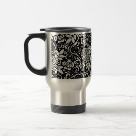 Taza De Viaje Flores florales blancas y negras Mug