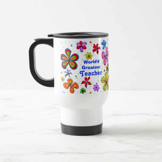 Taza De Viaje Flores grandes, la mayor plantilla de profesores d (Izquierda)