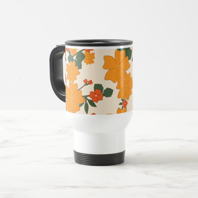 Taza De Viaje Flores naranjas, Patrón Floral, Patrón De Flores (Anverso izquierdo)