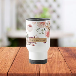 Taza De Viaje Flores pasteles modernas y regalo personalizado de