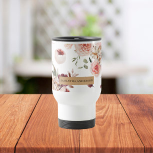 Taza De Viaje Flores pasteles modernas y regalo personalizado de