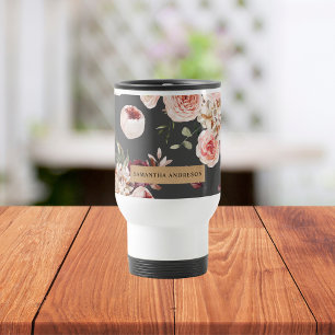 Taza De Viaje Flores pasteles modernas y regalo personalizado de