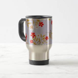 Taza De Viaje Flores rojas bonitas de estilo vintage en patrón a