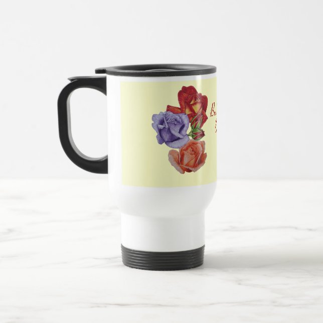 Taza De Viaje flores rosas rojas y rosas brotes florales (Izquierda)