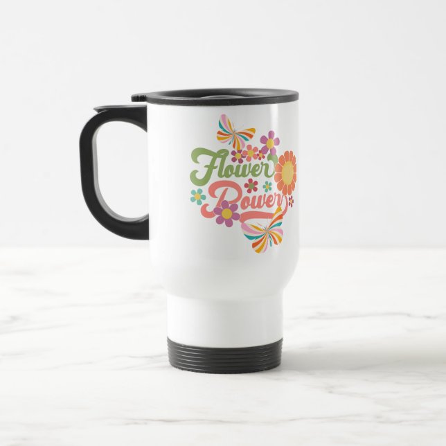 Taza De Viaje Flores y retro de mariposa (Izquierda)
