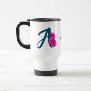 Taza De Viaje Flores Zinnia Monograma Inicial A Personalizado