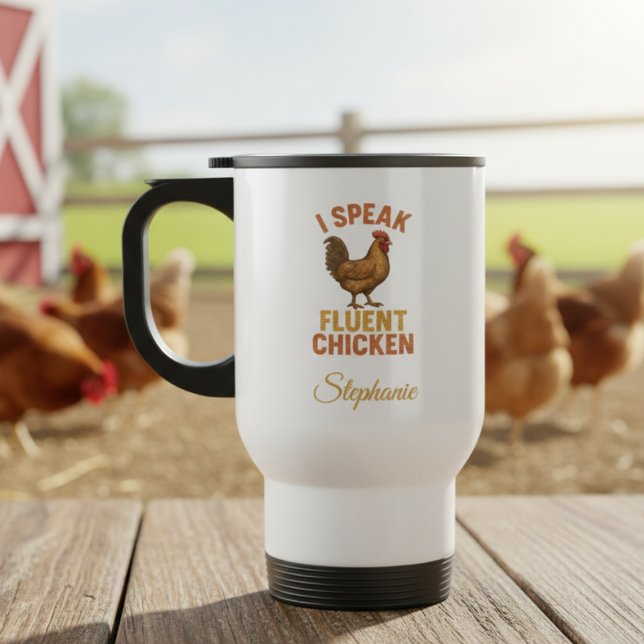 Taza De Viaje Fluent Chicken Chatter Mug (Funny chicken keeper personalized mug)