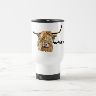 Taza De Viaje Fluffy Red Highland Cow Original Digital Art 