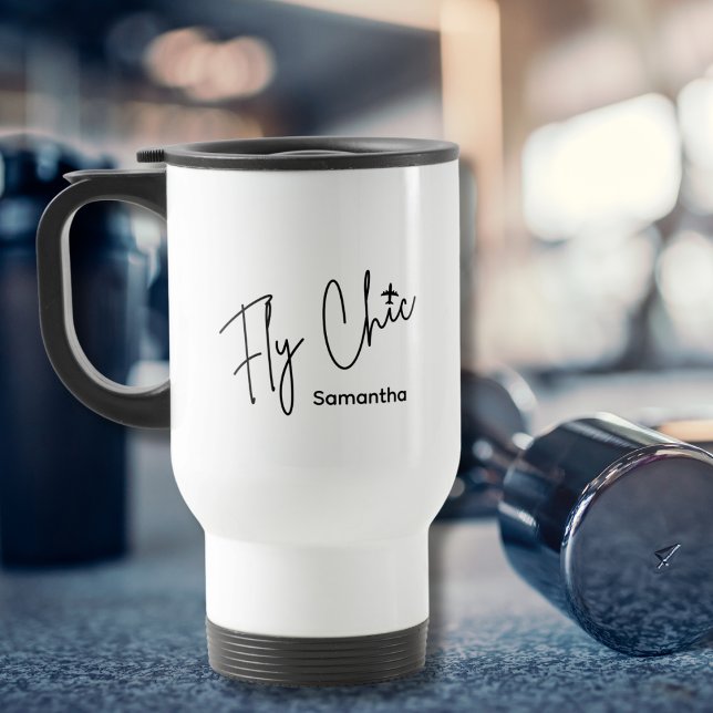 Taza De Viaje Fly Chic Typography & Airplane Aviation Simple (Subido por el creador)