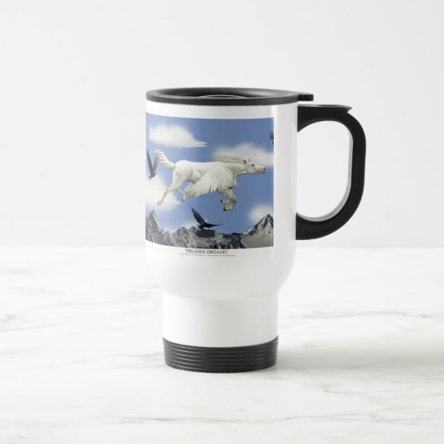 Taza De Viaje Flying Pegasus, Eagles & Mountains Fantasy Art (Derecha)