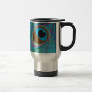 Taza De Viaje Fondo de las líneas de plumas de Peacock