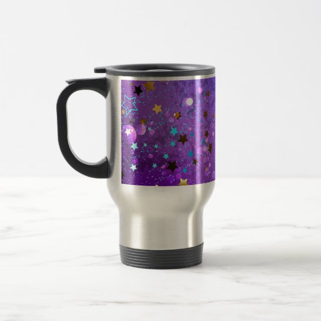 Taza De Viaje Fondo de Relieve metalizado púrpura con estrellas (Izquierda)