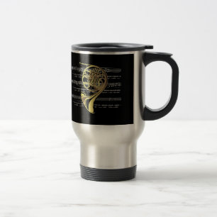 Taza De Viaje Fondo del negro del ~ de la música de la trompa