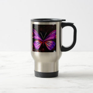 Taza De Viaje Fondo negro con un viaje de mariposa morada