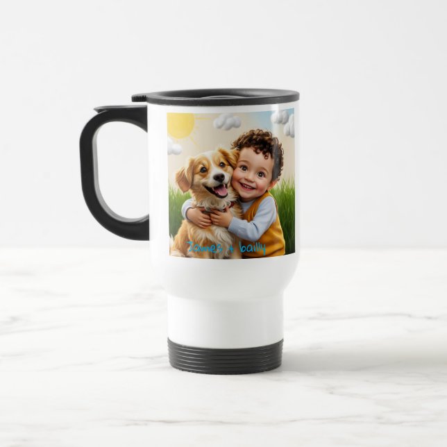 Taza De Viaje Foto de personalizado Niño de perro simple y perso (Izquierda)