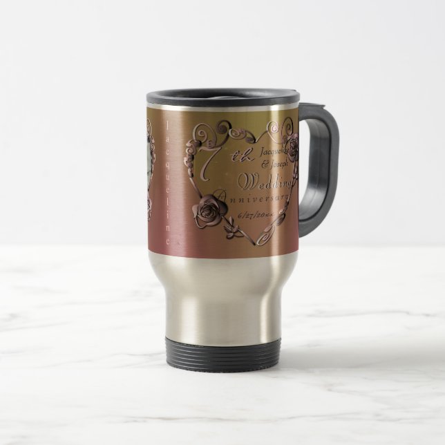 Taza De Viaje Foto del 7° aniversario de Boda Rosa de copias  (Anverso derecho)