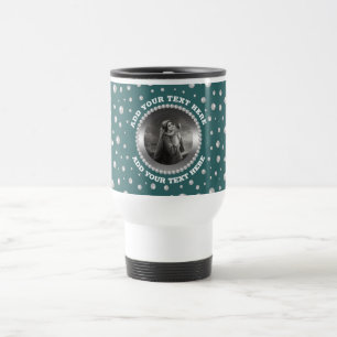 Taza De Viaje Foto personalizada con círculo de perlas sobre azu