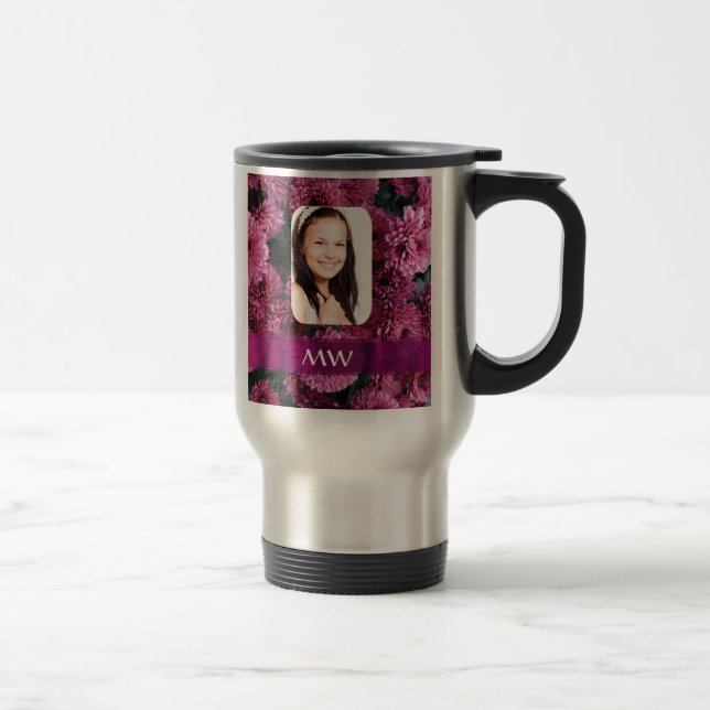 Taza De Viaje Foto personalizada floral rosada (Derecha)
